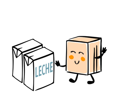ilustración caja Qarma comparando tamaño con dos cartones de leche